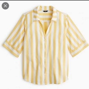 J. Crew Yellow Stripe Short Sleeve Button Down Shirt - Size L